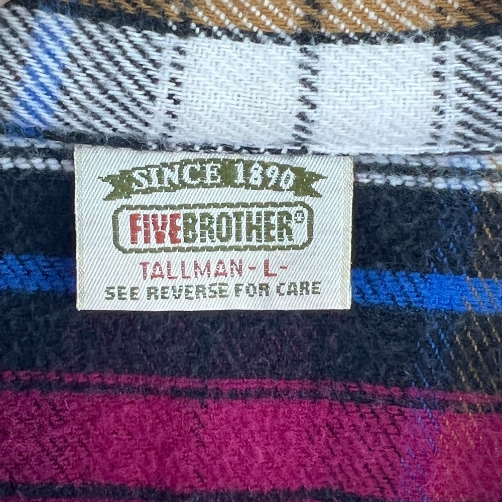 Vintage 90s Five Brother Heavyweight Flannel Shirt Men Tallman L Plaid Grunge - Picture 8 of 9